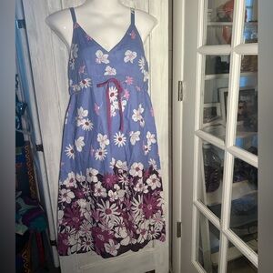 Floral Blue and Purple Cotton Sundress with adjustable straps Size Small/Med